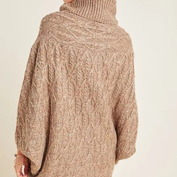Anthropologie XS NWT Corinne Cable Knit Poncho Sweater Taupe Tan - Picture 4 of 8
